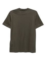 Back view of an Emporio Armani T-Shirt in green, highlighting the minimalist design and quality fabric. Ideal for layering or wearing solo, this best seller from the Fall - Winter 2025 collection offers comfort and sophistication. Discover more from Emporio Armani T-Shirts, designed for men who value style and elegance in their clothing essentials.