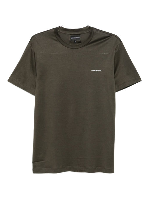 Front view of an Emporio Armani T-Shirt in green, showcasing the brand's signature style. Perfect for casual and smart-casual outfits, this best seller is part of the Fall - Winter 2025 collection. Shop now for stylish men's clothing from Emporio Armani T-Shirts. It’s a must-have for men who appreciate premium quality. Enjoy versatile topwear options that elevate any wardrobe.