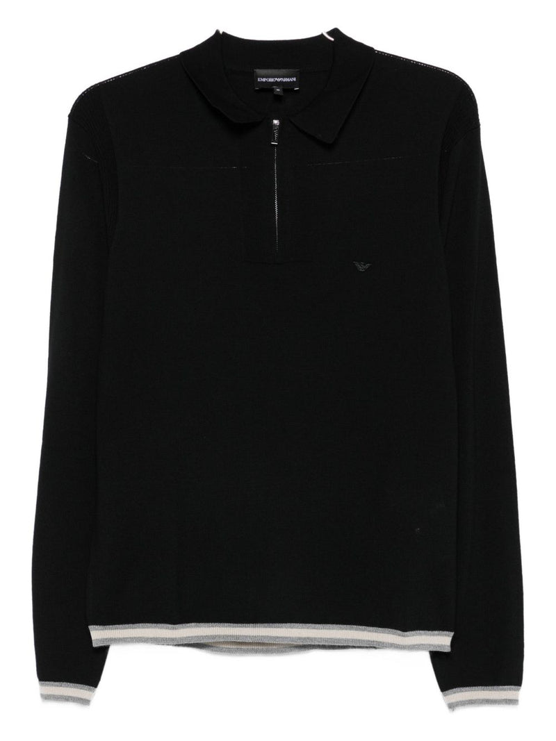 Emporio Armani Zip-up polo neck sweater in shaved virgin wool | Urbalent... | Urbalenti™ NYC