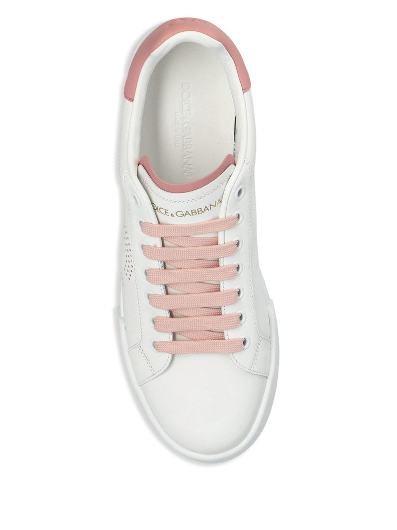 Dolce & Gabbana Dolce & Gabbana-Zapatillas Portofino Light Strobel en piel de becerro blanca y rosa
