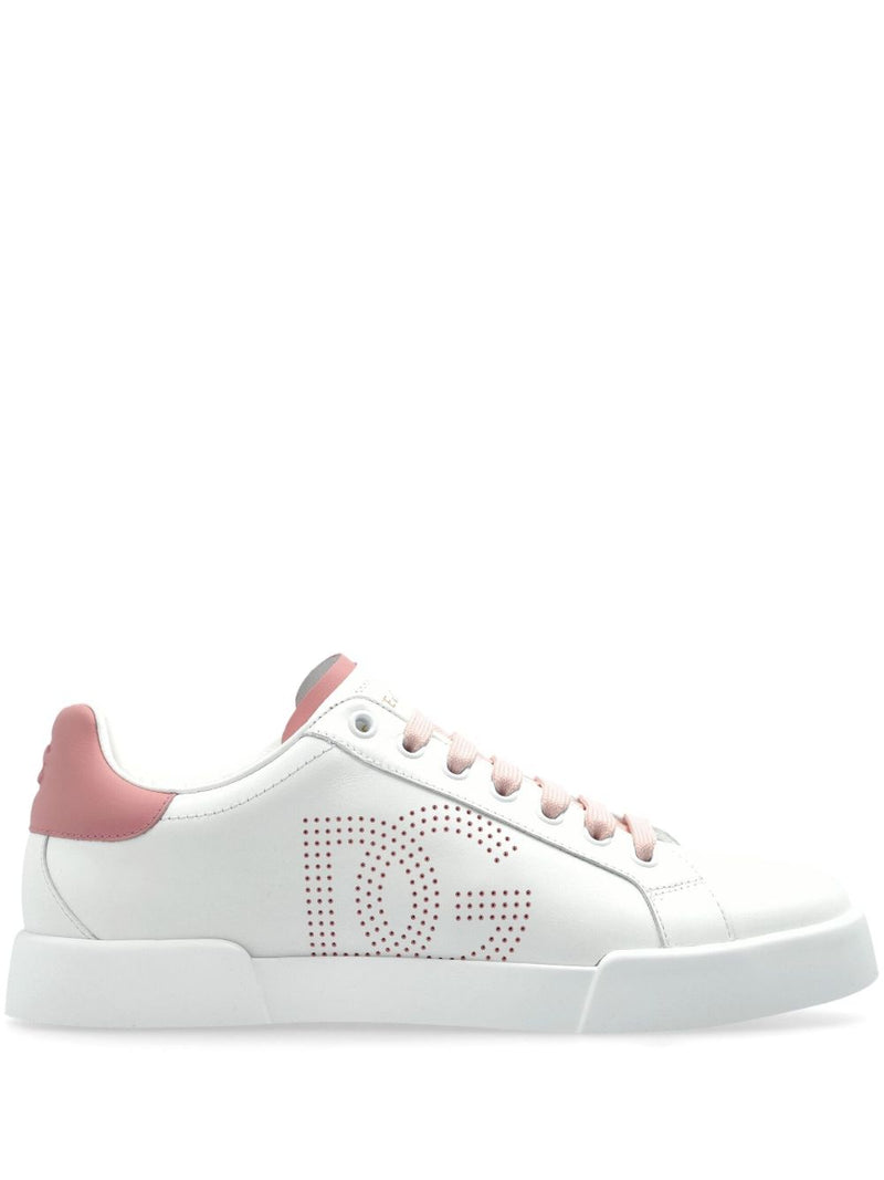 Dolce & Gabbana Dolce & Gabbana-Zapatillas Portofino Light Strobel en piel de becerro blanca y rosa