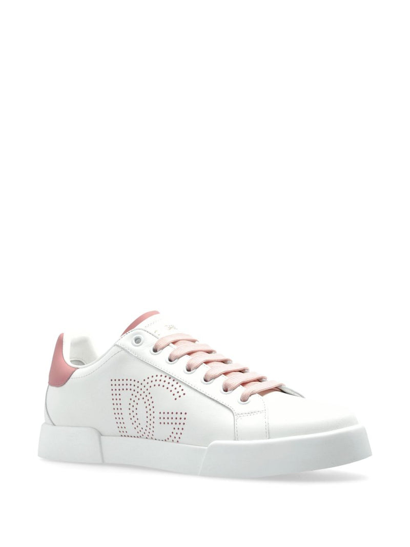 Dolce & Gabbana Dolce & Gabbana-Zapatillas Portofino Light Strobel en piel de becerro blanca y rosa
