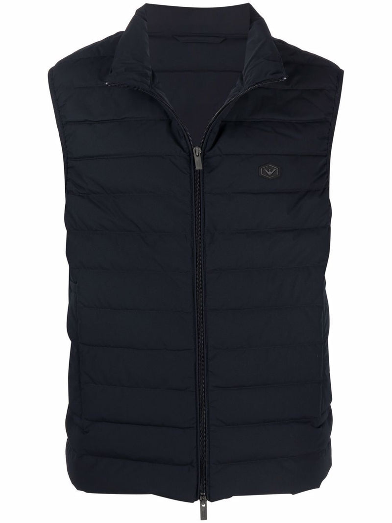 Emporio Armani Full-zip, sleeveless quilted nylon down jacket with eagle... | Urbalenti™ NYC