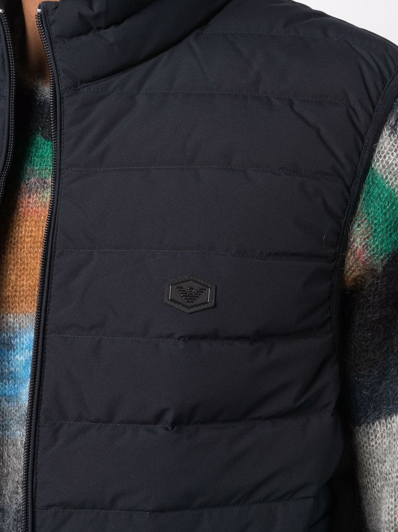 Emporio Armani Full-zip, sleeveless quilted nylon down jacket with eagle... | Urbalenti™ NYC