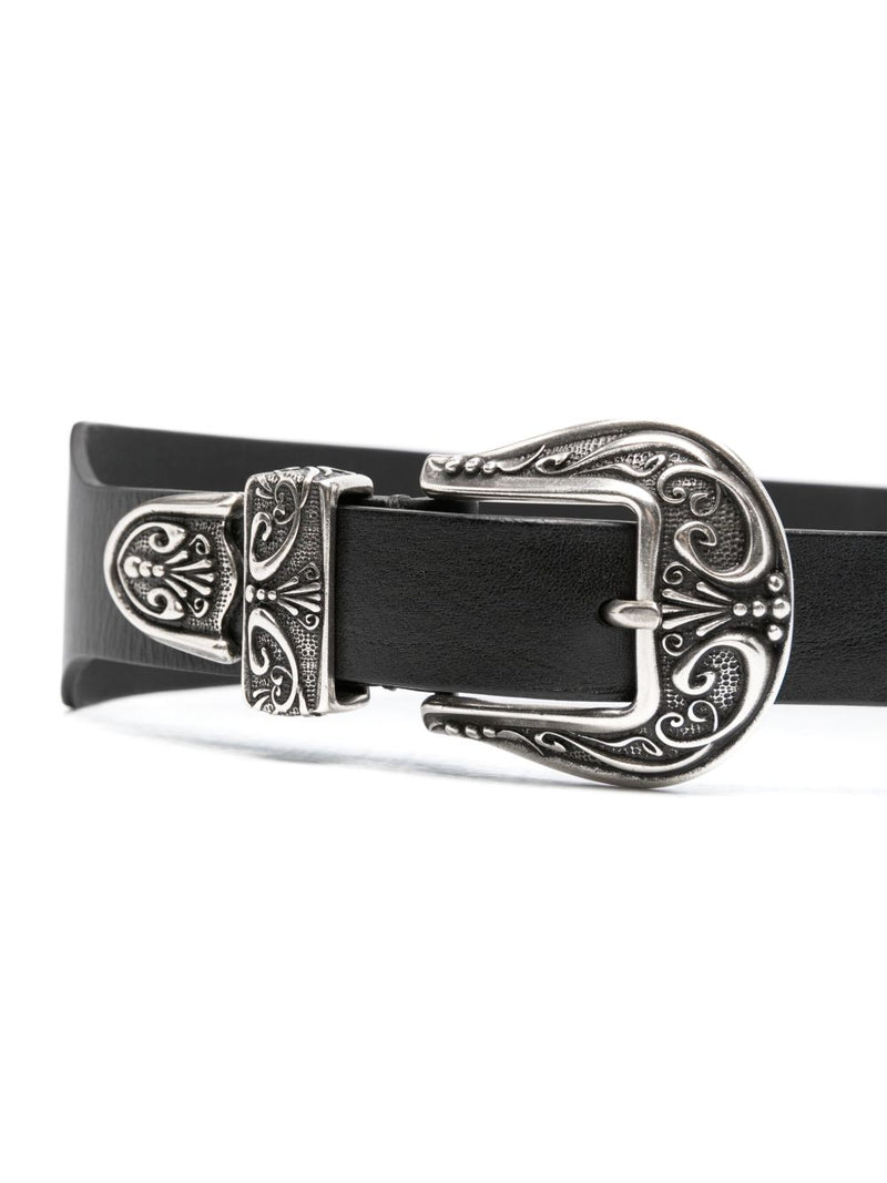 Golden Goose Black Washed Leather Belt With Double Silver Buckle | Urbalenti™ NYC