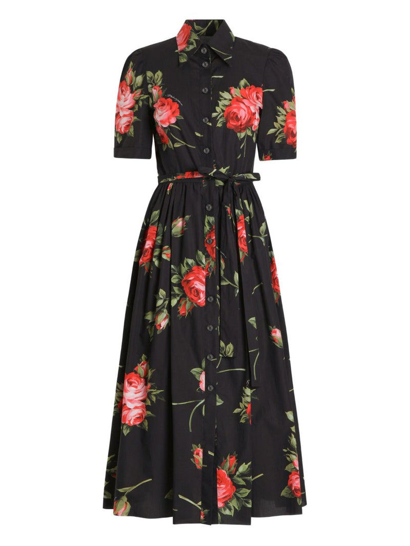 Dolce & Gabbana - floral-print belted midi dress in black... | Urbalenti™ NYC