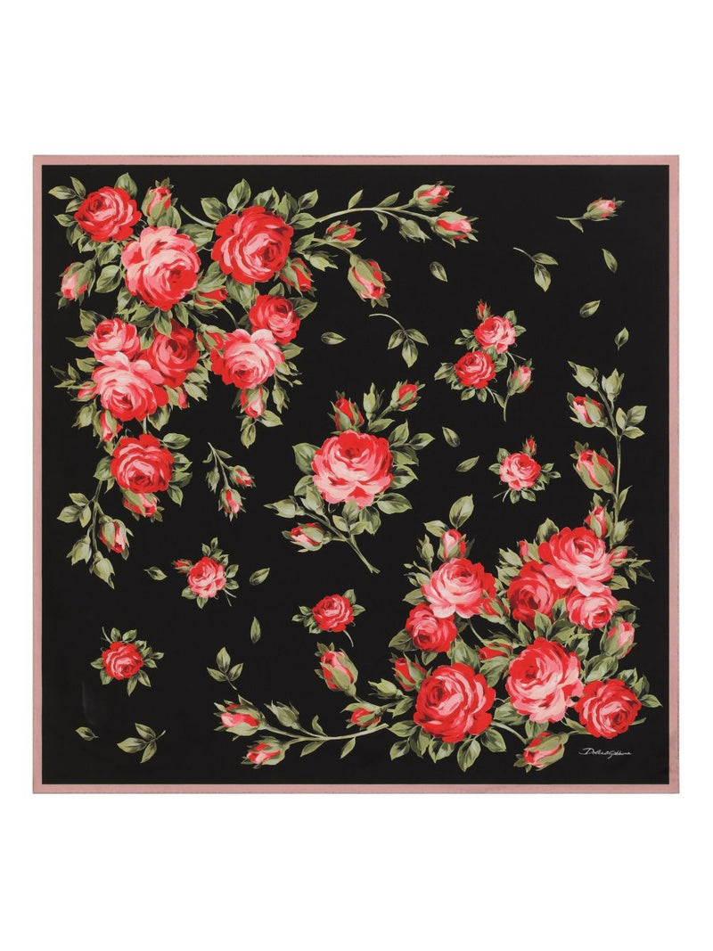 Dolce & Gabbana -Roses Bouquet Print Silk Foulard | Urbalenti™ NYC