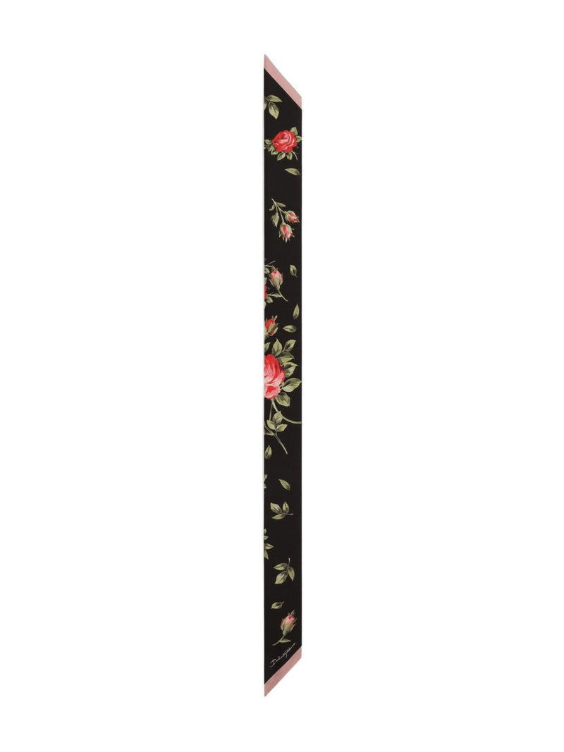 Dolce & Gabbana -black silk floral bouquet skinny scarf |... | Urbalenti™ NYC