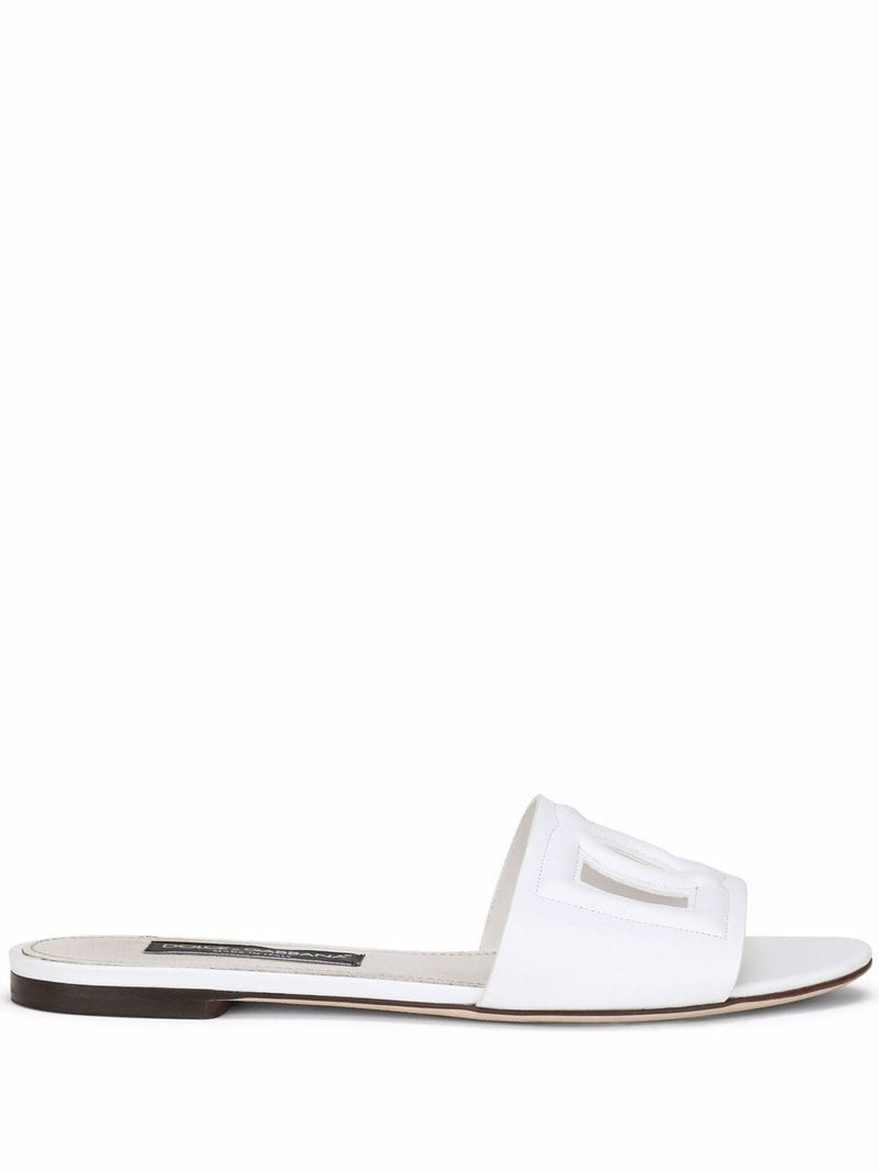 Dolce & Gabbana -DG Logo slides in white calf leather | Urbalenti™ NYC
