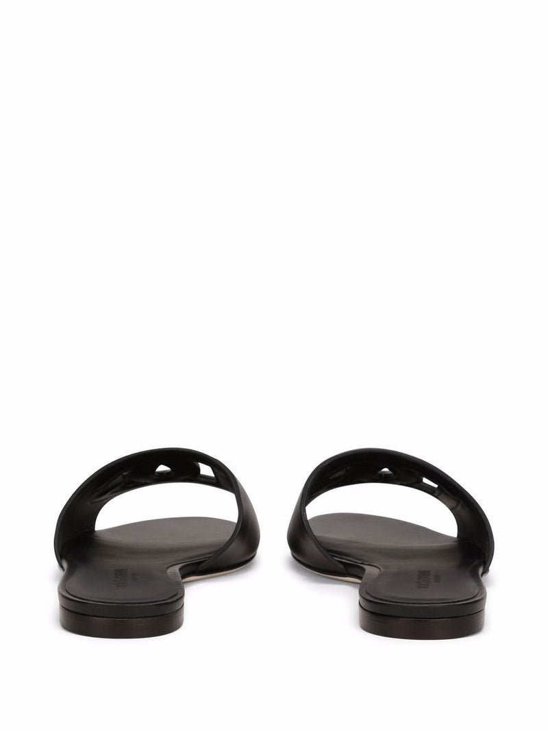 Dolce & Gabbana -DG logo leather flat slides in black calfskin | Urbalen... | Urbalenti™ NYC