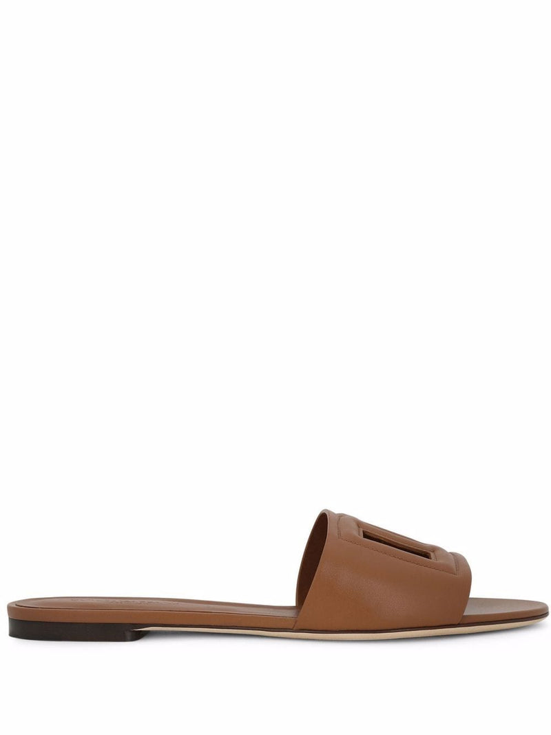 Dolce & Gabbana -DG logo brown calfskin leather slides. |... | Urbalenti™ NYC