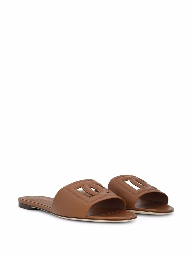 Dolce & Gabbana -DG logo brown calfskin leather slides. |... | Urbalenti™ NYC