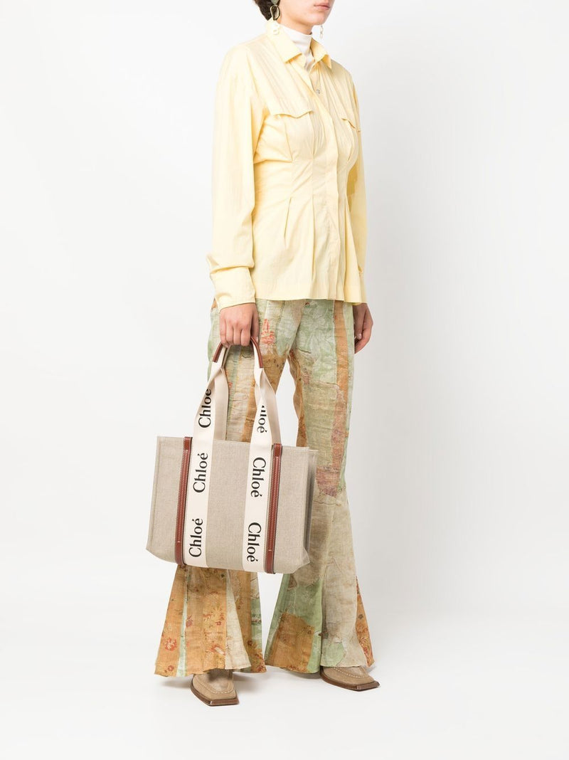 Chloé Chloé Woody Linen Tote Bag