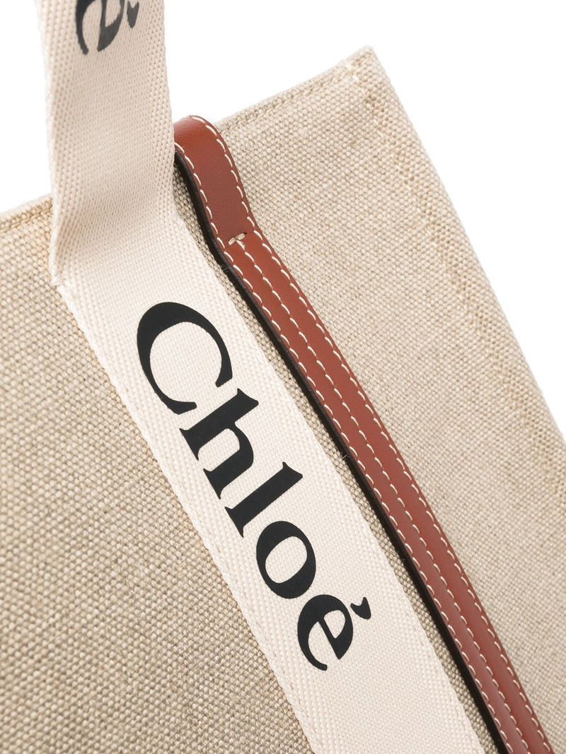 Chloé Chloé Woody Linen Tote Bag