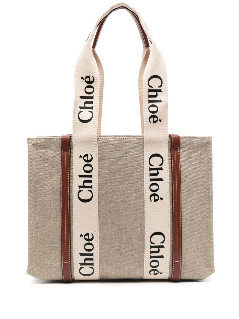Chloé Chloé Woody Linen Tote Bag