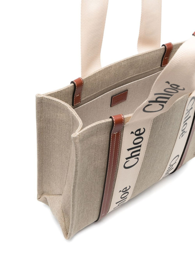 Chloé Chloé Woody Linen Tote Bag