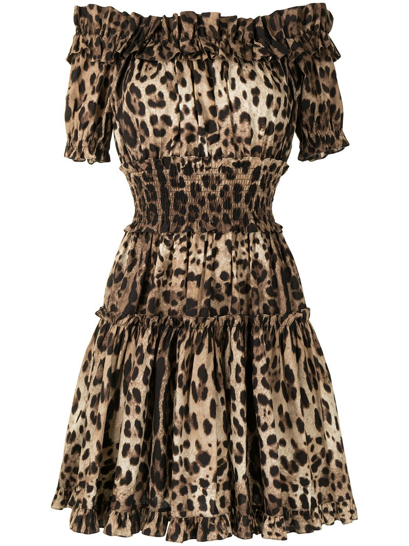 Dolce & Gabbana -leopard-print short dress in brown cotto... | Urbalenti™ NYC