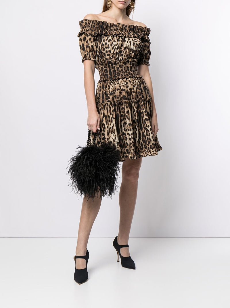 Dolce & Gabbana -leopard-print short dress in brown cotto... | Urbalenti™ NYC