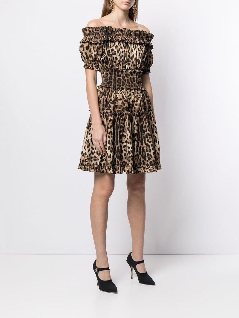 Dolce & Gabbana -leopard-print short dress in brown cotto... | Urbalenti™ NYC