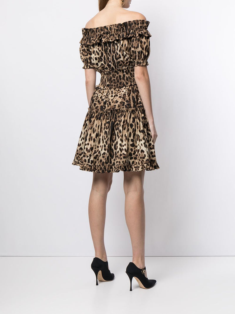 Dolce & Gabbana -leopard-print short dress in brown cotto... | Urbalenti™ NYC