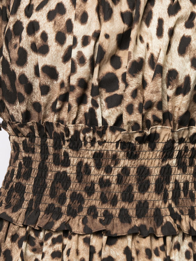 Dolce & Gabbana -leopard-print short dress in brown cotto... | Urbalenti™ NYC
