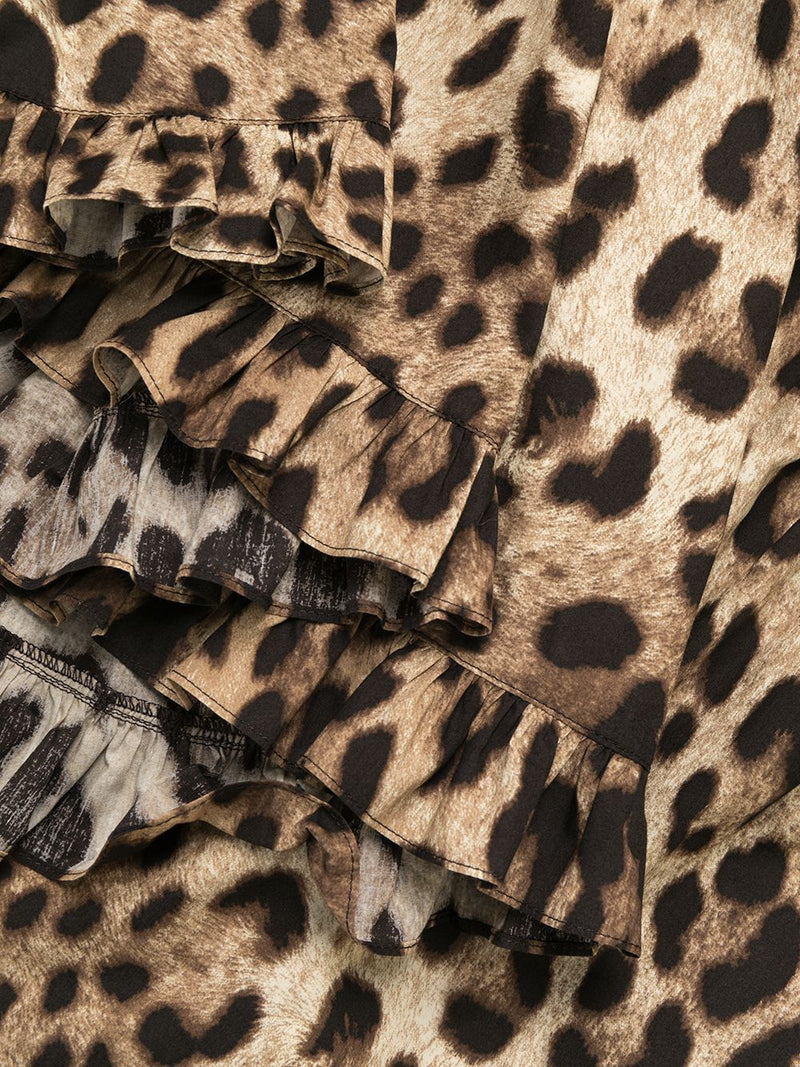 Dolce & Gabbana -leopard-print short dress in brown cotto... | Urbalenti™ NYC