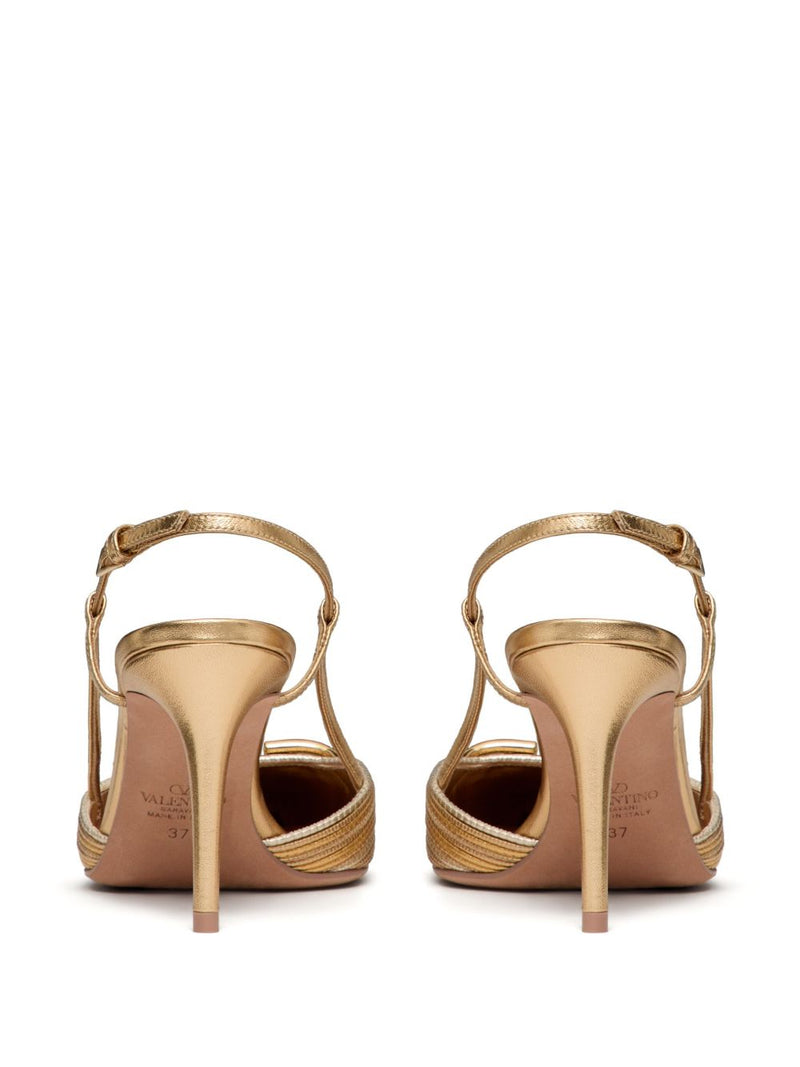 Valentino Garavani Vlogo Signature Metallic Slingback Pumps - Leather |... | Urbalenti™ NYC