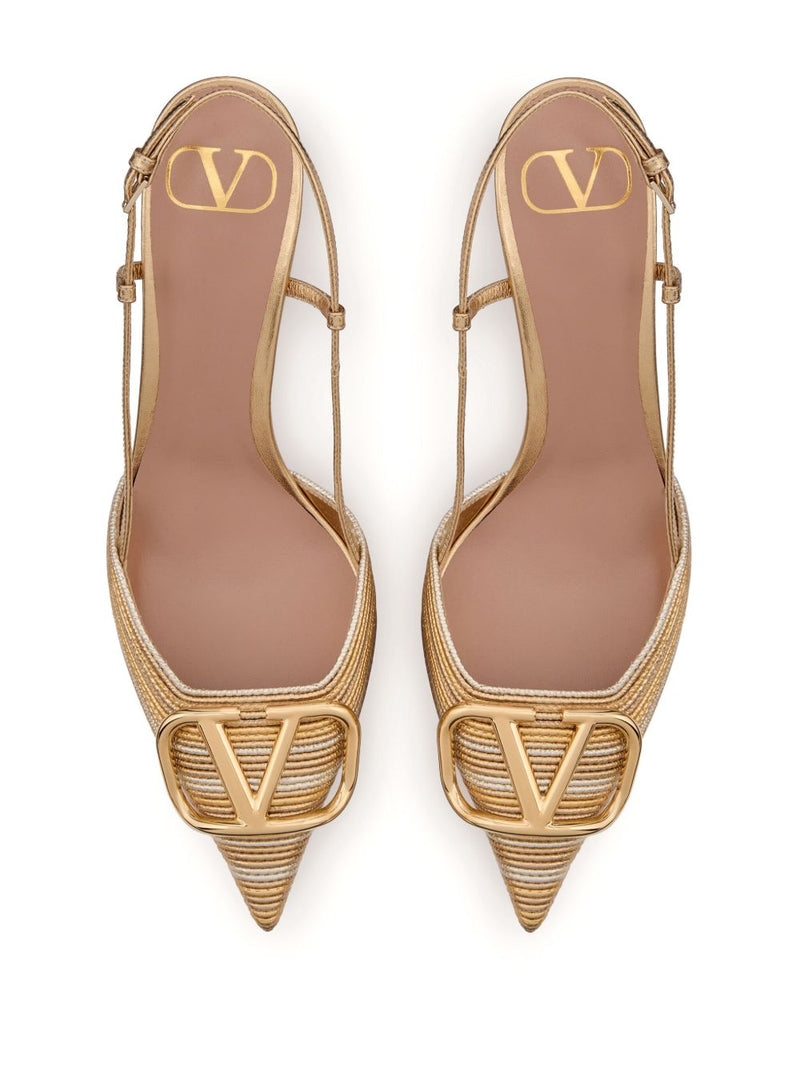 Valentino Garavani Vlogo Signature Metallic Slingback Pumps - Leather |... | Urbalenti™ NYC
