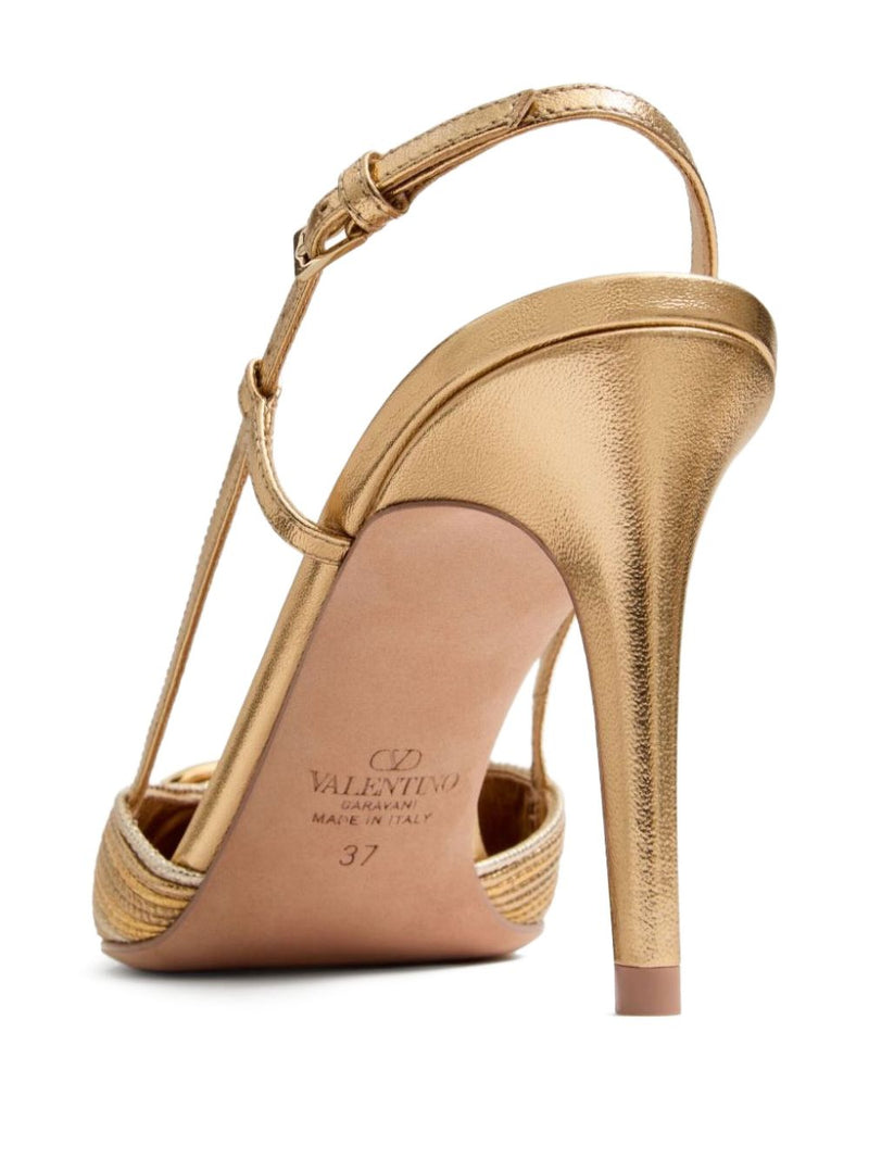 Valentino Garavani Vlogo Signature Metallic Slingback Pumps - Leather |... | Urbalenti™ NYC