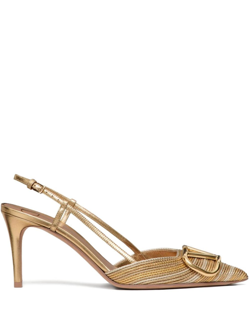 Valentino Garavani Vlogo Signature Metallic Slingback Pumps - Leather |... | Urbalenti™ NYC