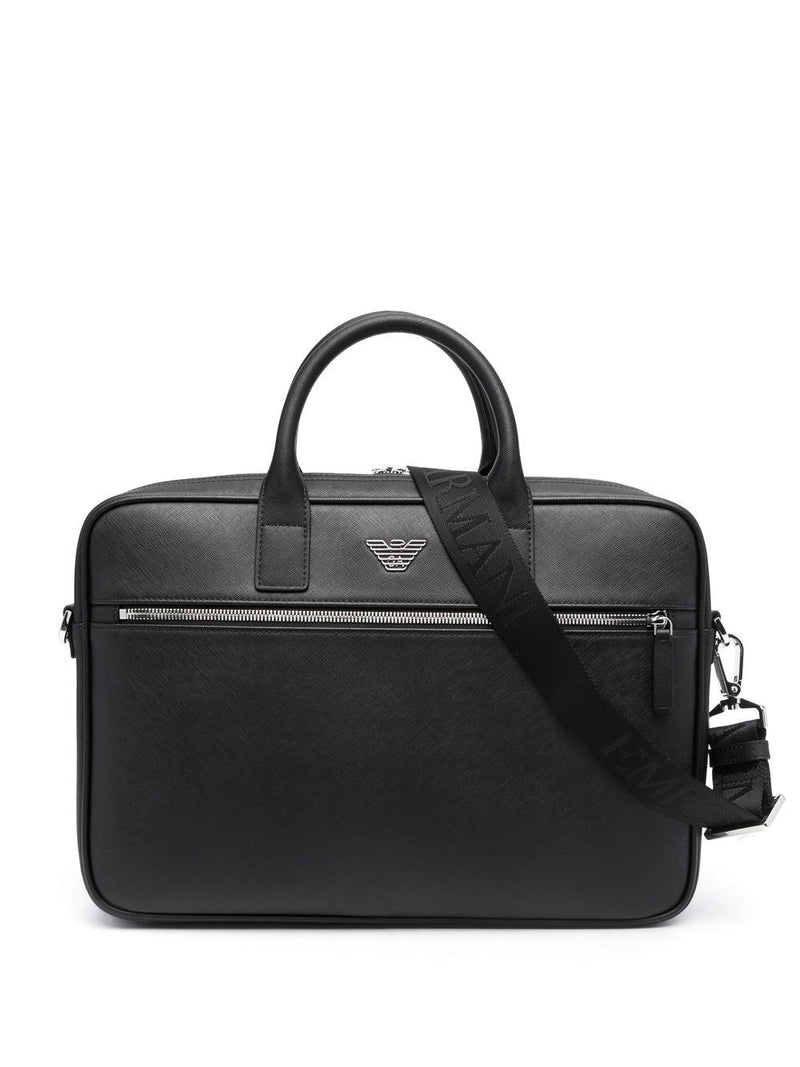Bolso de negocios Emporio Armani Asv de piel Saffiano regenerada con placa de águila | URBALENTI ™