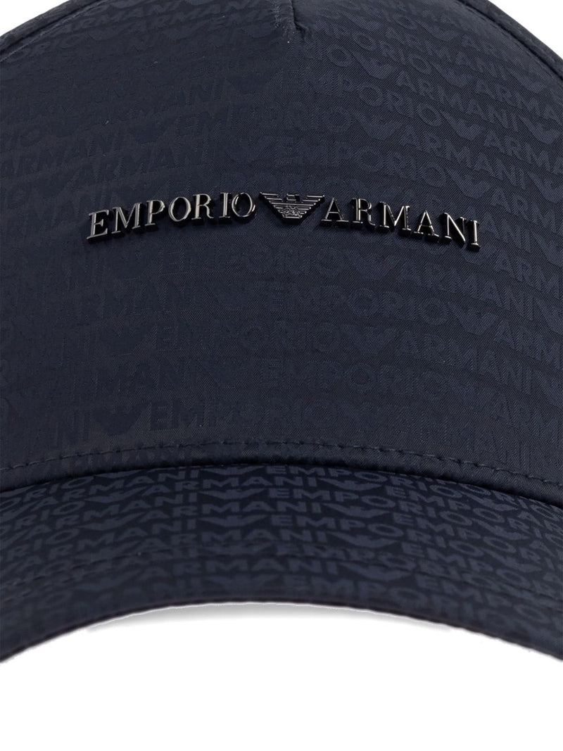 Emporio Armani Baseball Hat In Jacquard Nylon With All-Over Lettering Logo | Urbalenti™ NYC