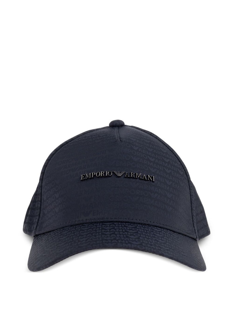 Emporio Armani Baseball Hat In Jacquard Nylon With All-Over Lettering Logo | Urbalenti™ NYC