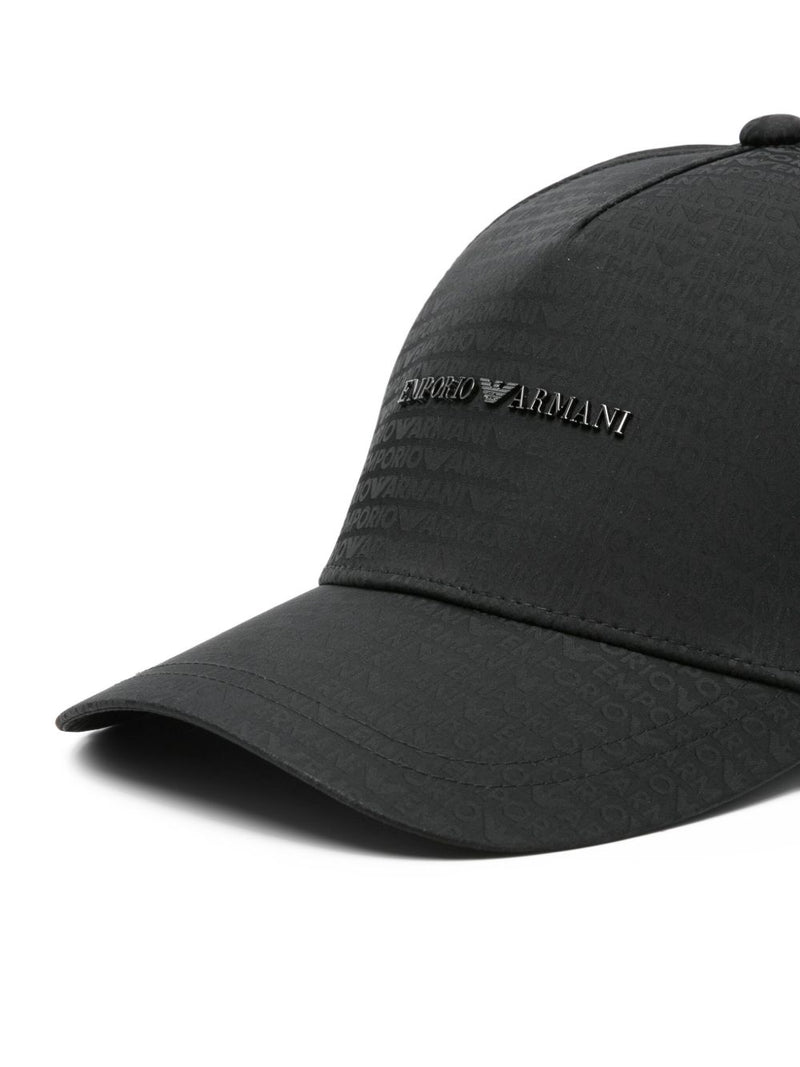 Emporio Armani Emporio Armani Baseball Hat In Jacquard Nylon With All-Over Lettering Logo