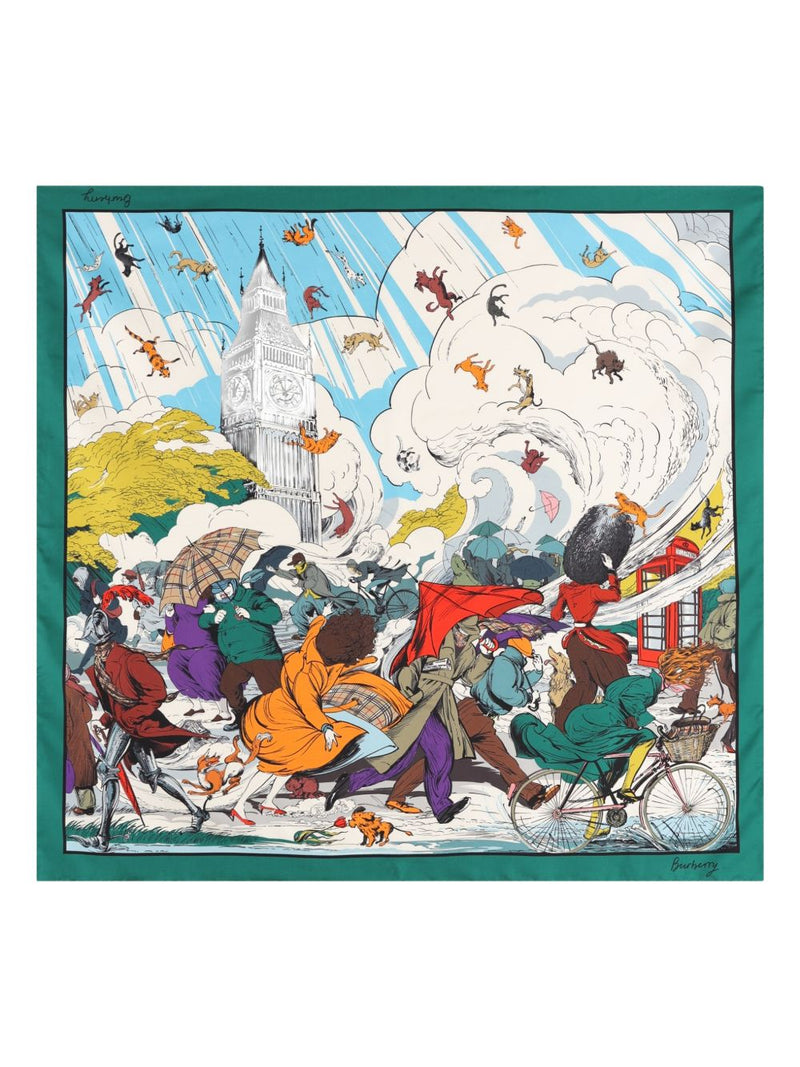 Burberry Raining Cats And Dogs Silk Scarf | Urbalenti™ NYC