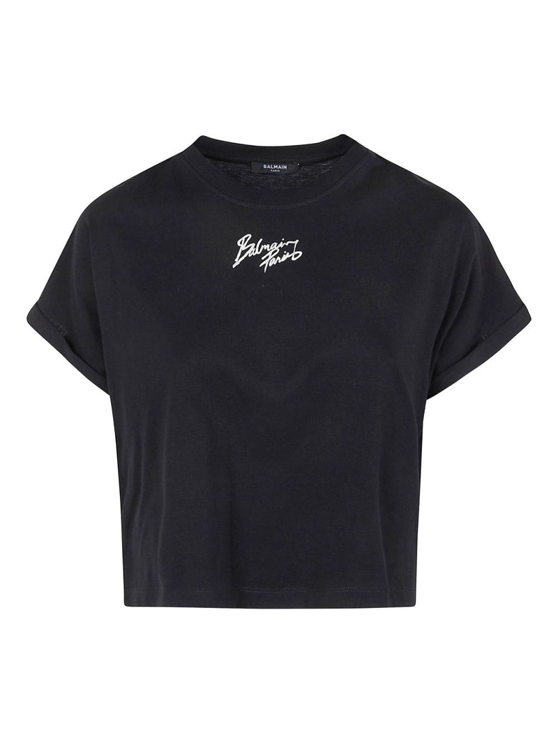 Balmain Balmain Logo cotton cropped t-shirt