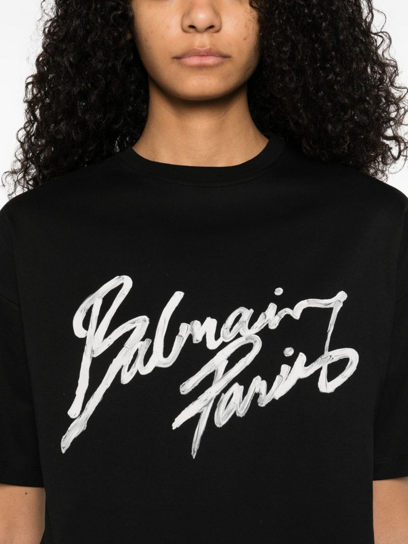 Balmain Balmain Cropped T-shirt with flocked Letter logo