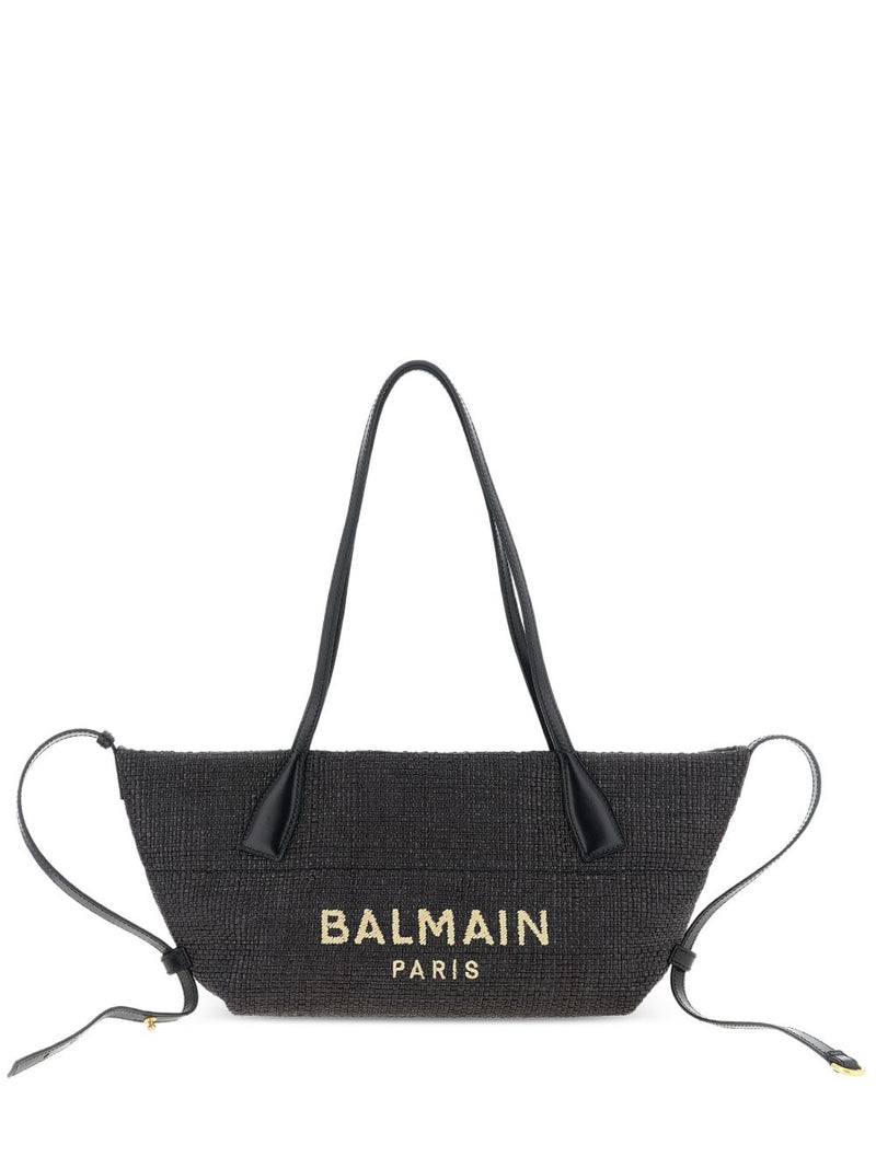 Balmain Balmain Track Small Tote Bag In Raffia And Calfskin