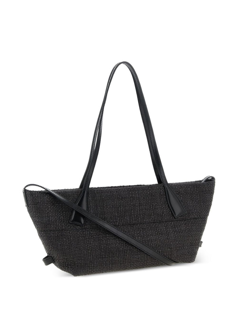 Balmain Balmain Track Small Tote Bag In Raffia And Calfskin