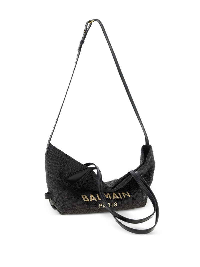 Balmain Balmain Track Small Tote Bag In Raffia And Calfskin