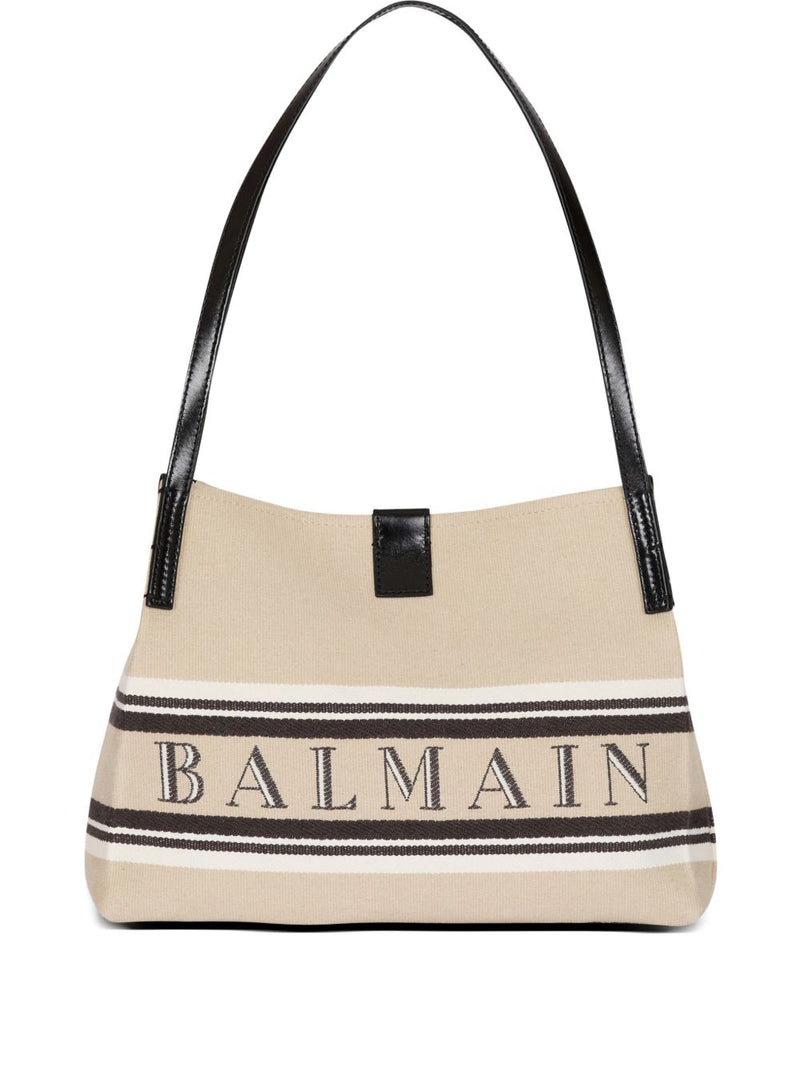 Balmain Balmain Medium Release Shopper Bag In Canvas And Calfskin