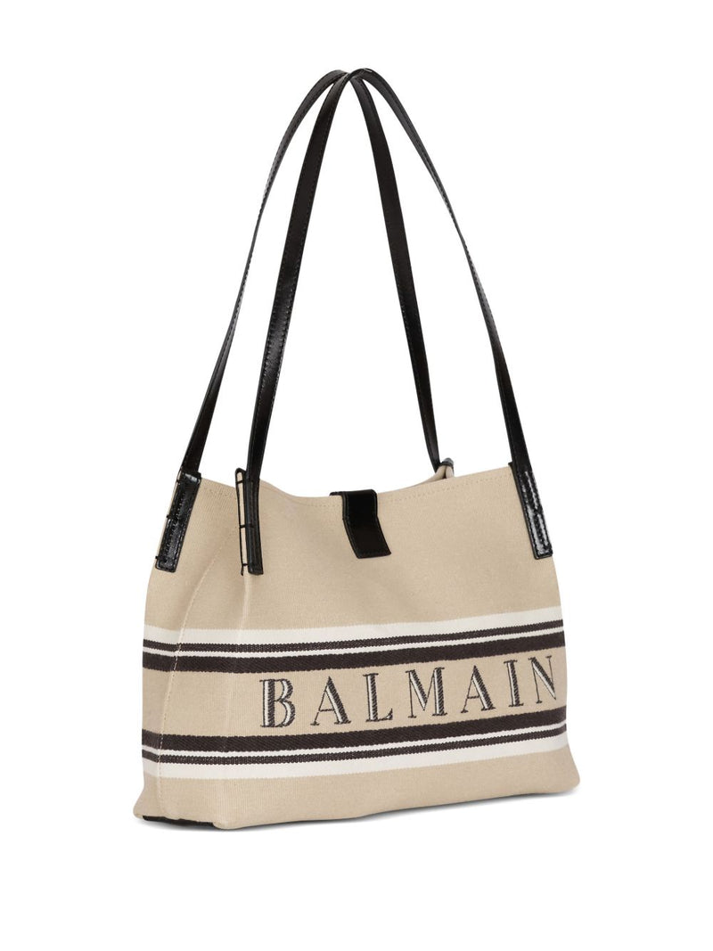 Balmain Balmain Medium Release Shopper Bag In Canvas And Calfskin