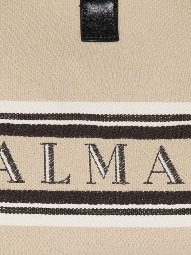 Balmain Balmain Medium Release Shopper Bag In Canvas And Calfskin