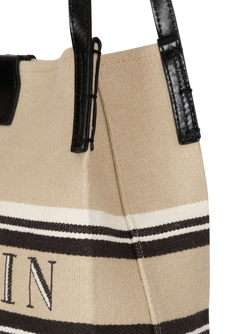 Balmain Balmain Medium Release Shopper Bag In Canvas And Calfskin