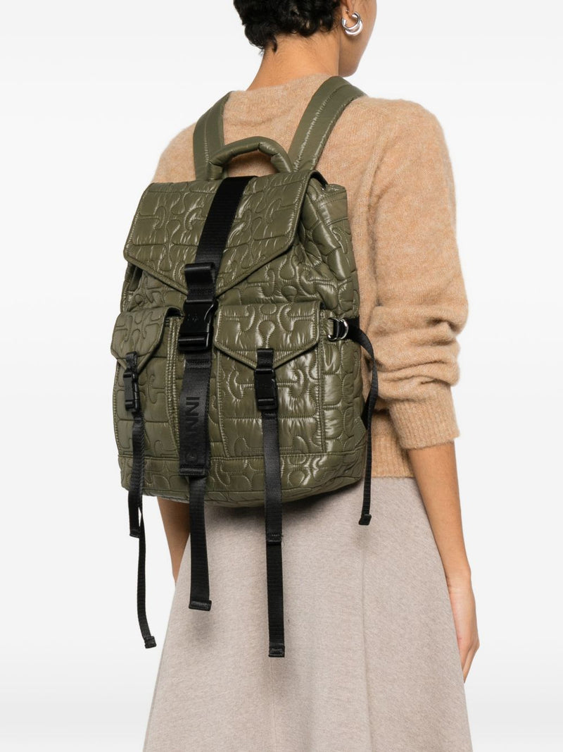 Ganni Ganni Quilted Flap-Pocket Backpack