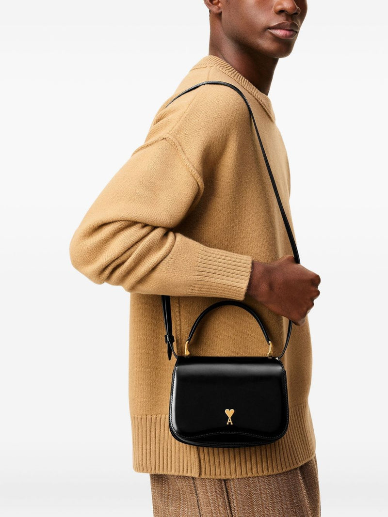 Ami Paris Black Cow Leather Top Handle Paris Paris Bag | URBALENTI ™