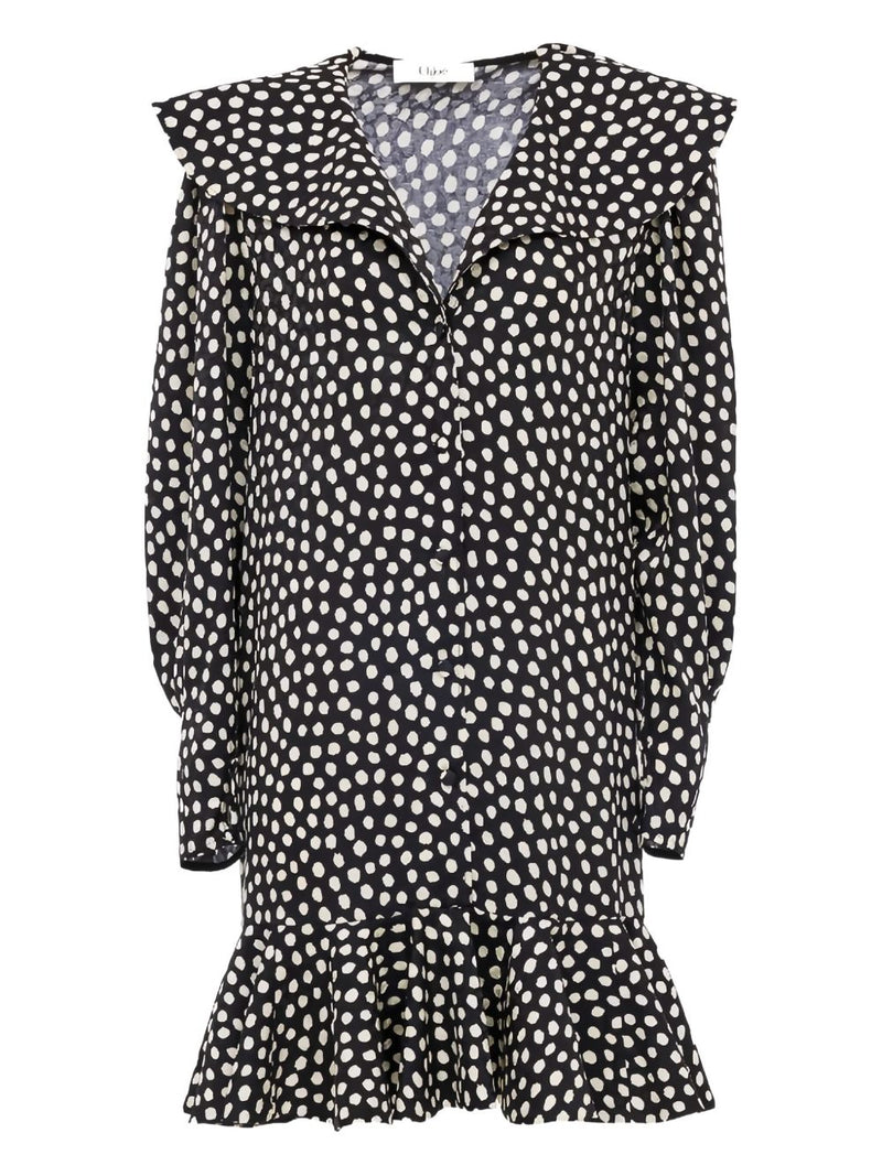 Chloé ChloÃ© V-neck long sleeves Dotted silk dress | Urbalenti™ NYC