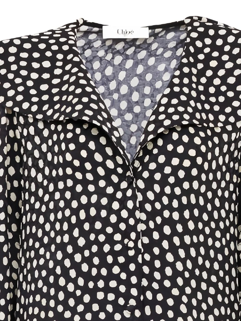Chloé ChloÃ© V-neck long sleeves Dotted silk dress | Urbalenti™ NYC