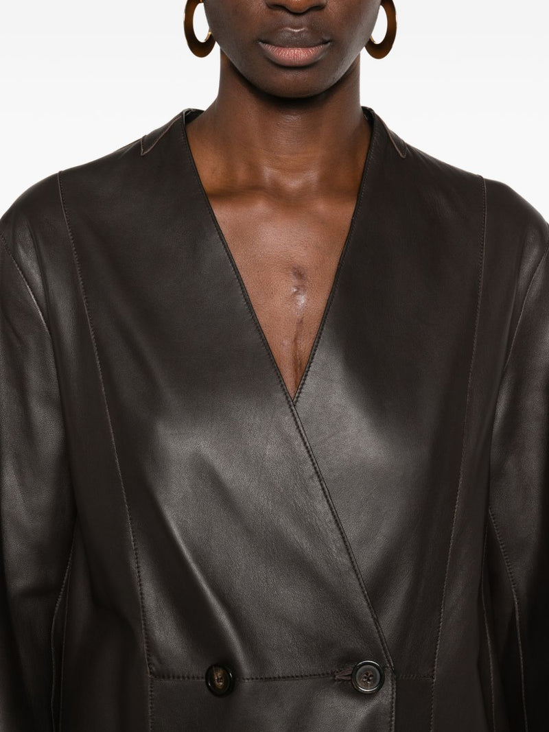 Emporio Armani V-neck panelled design long sleeves Leathe... | Urbalenti™ NYC