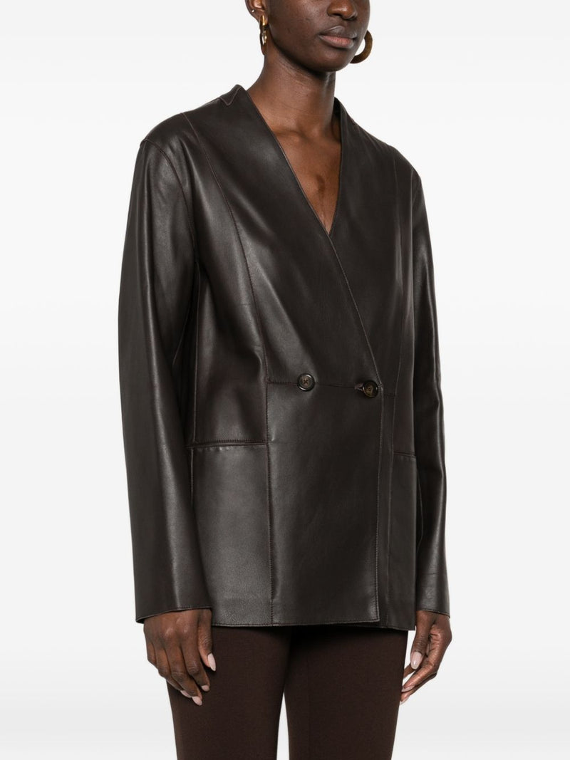 Emporio Armani V-neck panelled design long sleeves Leathe... | Urbalenti™ NYC